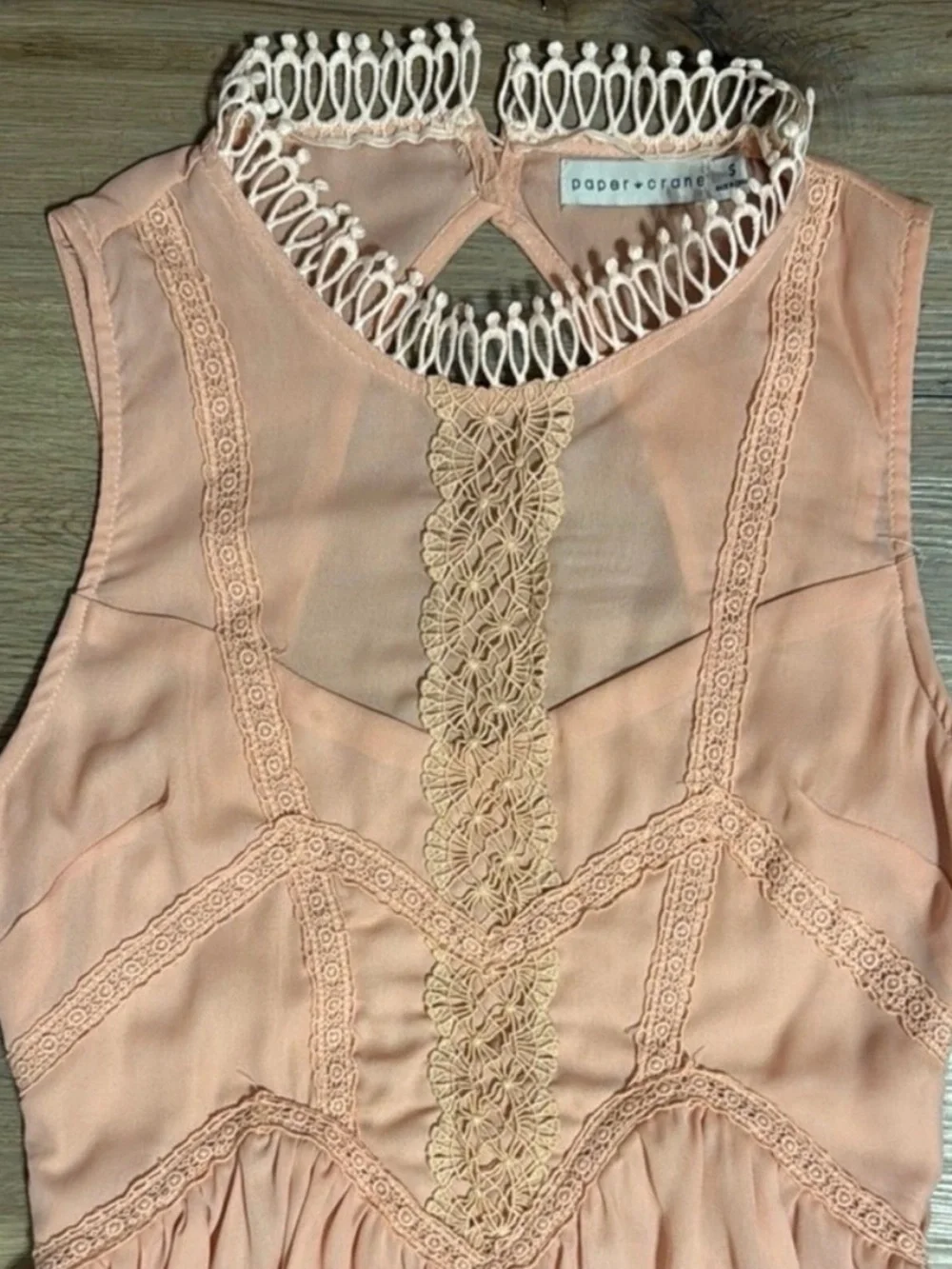 Paper Crane Blush Pink Lace-Trim Boho Babydoll Sleeveless Mini Dress - Picture 5 of 6